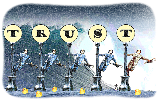 parody of Singing In The Rain movie to show importance of trust in business