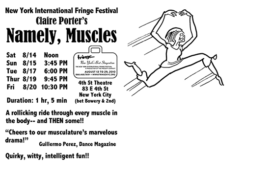 back of promotional postcard for dancer and choreographer Claire Porter