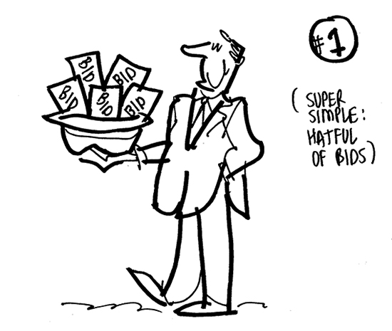 man with hat collecting conference hosting bids from vendors