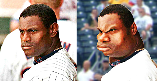 before and after images for caricature of baseball player Sammy Sosa