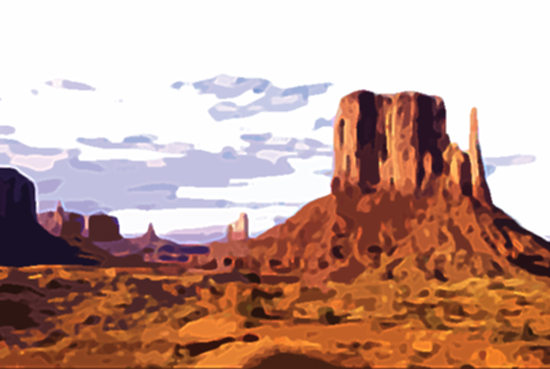photoshop filters used to give illustrated look to Monument Valley photo