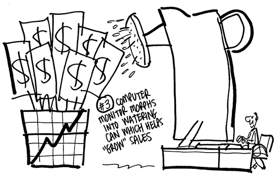 Rocket.Ruff3 computer software as big watering can used to grow sales dollars in flowerpot