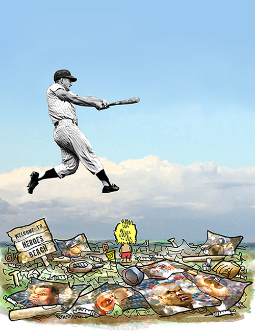 Yankee slugger Roger Maris swinging bat in sky above Heroes Beach