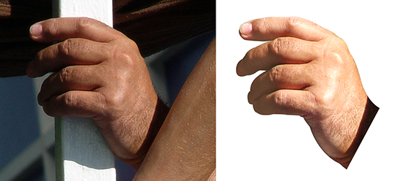 photo of a hand plus same hand extracted using Pen tool in Photoshop