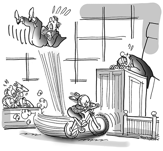 BicycleAssassin cartoon for Inside Counsel Magazine about little girl who got sued for running into someone with her bicycle