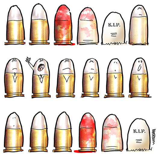 Photoshop splatter brush used to add blood to 9mm bullets in Tucson shooting illustration