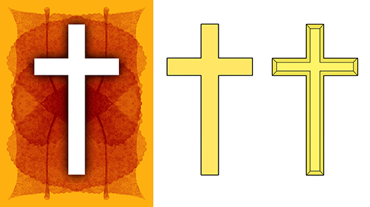 comparison showing how Christian cross image was extracted from photo and amended in Photoshop