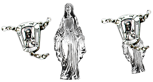 Virgin Mary chrome image pasted into rosary center image then rotated and aligned