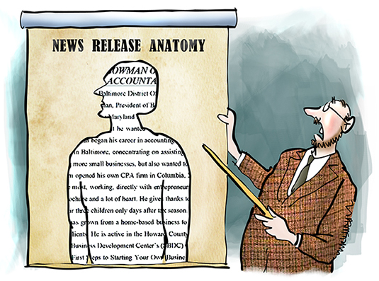 PRAnatomy college professor delivering lecture using pointer and anatomy chart showing public relations press release