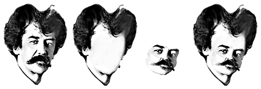 Whistler2 photo of famous American painter James Whistler as an adult being manipulated in Photoshop so that it becomes a caricature of James Whistler as a boy