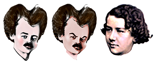 Whistler5 caricature of American painter James Whistler as a boy created in Photoshop, compared to actual photo of Whistler at about 13 years of age