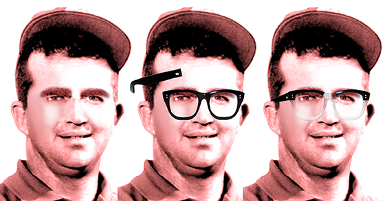 photo sequence showing how I was able to add a pair of eyeglasses in Photoshop to a photo of PGA golf professional Mason Rudolph