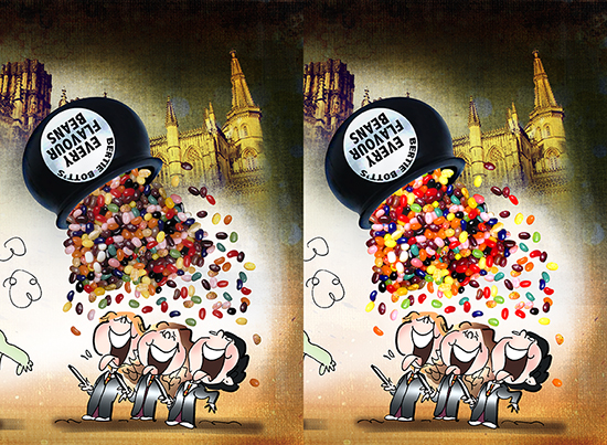 comparison showing grouped layers brightening effect in bertie botts beans harry potter tribute illustration