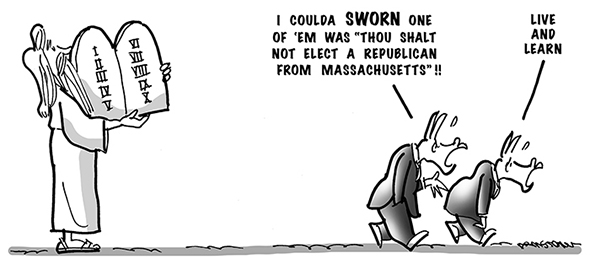 political cartoon for congress daily about Republican scott brown's surprising win to fill Ted Kennedy's old Massachusetts Senate seat