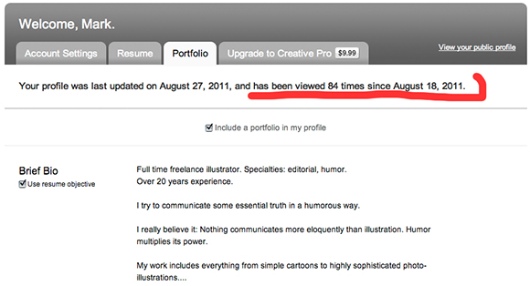 Mark Armstrong 10 image Krop portfolio showing management screen with statistics like how many times your portfolio has been viewed