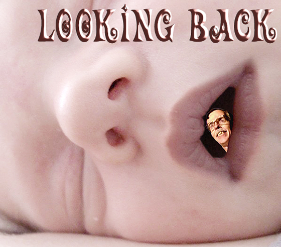 Illustrator Mark Armstrong face in mouth of sleeping baby used as Looking Back graphic on blog About Page