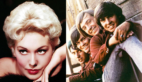 NovakTork publicity photo for Hollywood actress Kim Novak and photo used for rock group The Monkees first record album showing members Mike Nesmith, Mickey Dolenz, Peter Tork, and Davy Jones