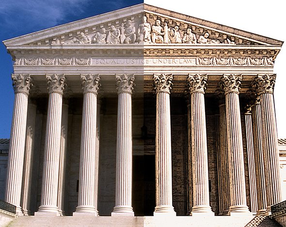 comparison showing portion of Supreme Court Building after using Photoshop to convert photo to an illustration