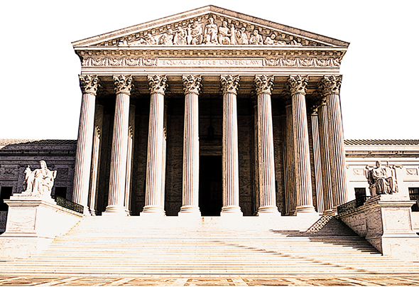 use gradient tool and Overlay mode to add dark brown grounding area to from of Supreme Court Building photo