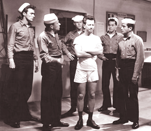 film still from the 1955 movie Francis In The Navy, one of a series about a talking mule, Clint Eastwood had his first credited role in the film, which also starred Donald O'Connor, Martin Milner, and David Janssen