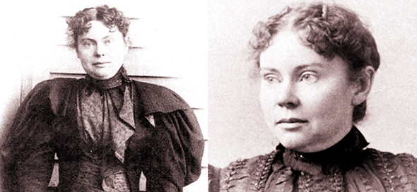 two photographs of Lizzie Borden suspected of killing her parents with an ax in Fall River, Massachusetts, on August 4, 1892