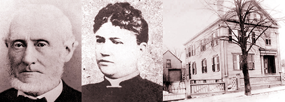 photos of Lizzie Borden's parents, her father Andrew Borden and her stepmother Abby Borden and photo of Borden House at 92 Second Street in year 1892