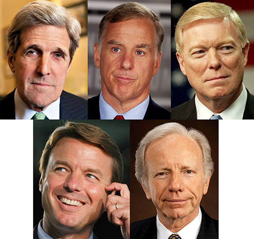 photos of top five 2004 Democratic presidential candidates; top, L-R: John Kerry, Howard Dean, Dick Gephardt; bottom, L-R: John Kerry, Joe Lieberman