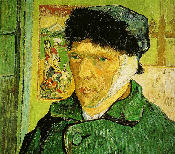 Vincent van Gogh self-portrait showing him with his bandaged ear after he had cut part of it off