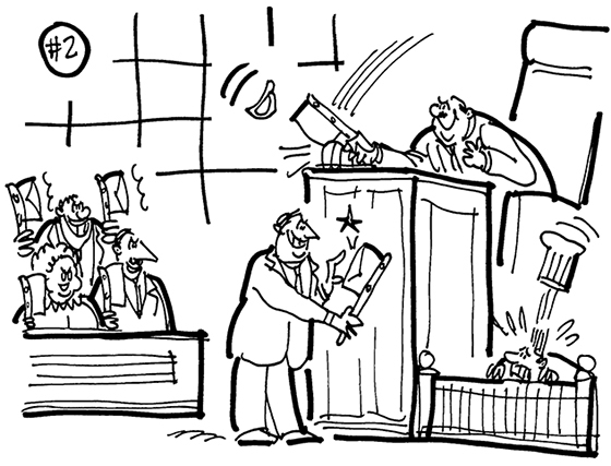 strange lawsuit cartoon, case involving diner chef whose boss withheld money from paycheck and threatened to cut off chef's fingers if he told anyone about it