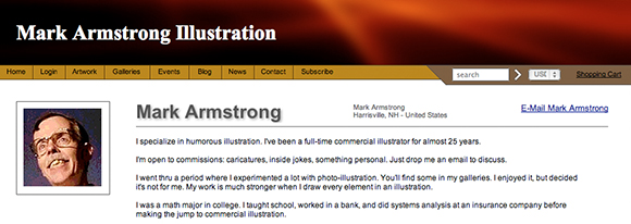Original default header for illustrator Mark Armstrong's Fine Art America store where he sells prints and greeting cards