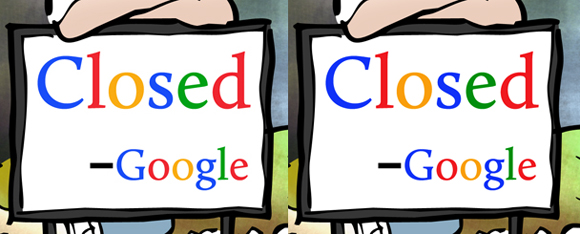 Two signs saying Closed by order of Google one sign showing darker letters by adding Photoshop Color Burn layer