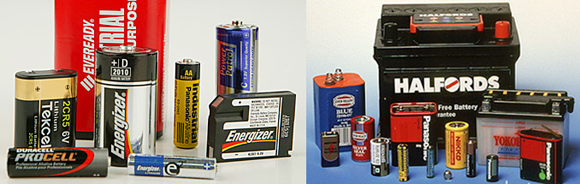photos of different kinds of batteries used in cars and electronic devices