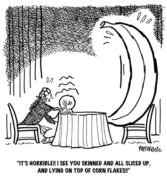 gypsy woman fortune teller says banana future he'll be sliced up and lying on top of corn flakes