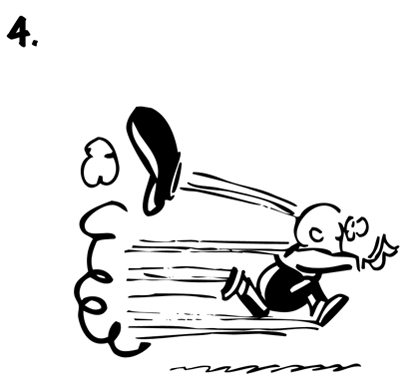 Street musician Busker very excited running so fast his beret flies off