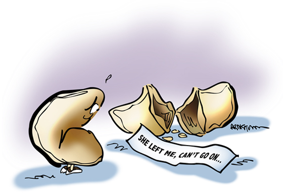 Fortune cookie suicide fortune slip of paper as suicide note she left me, I can't go on