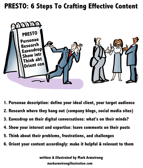 man with big notepad eavesdropping on business conversation 6 steps for creating effective content define client personae research their pain pains concerns leave comments demonstrate expertise post content helpful to target audience