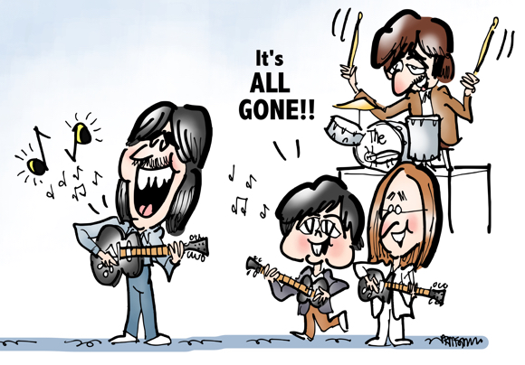 detail image Solar eclipse 2017 Beatles George Harrison singing There Goes The Sun with John Paul Ringo guitars drums