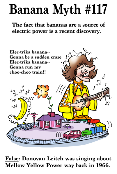 myth bananas source of electric power run model choo-choo train Donovan Leitch sang about Mellow Yellow Power 1966
