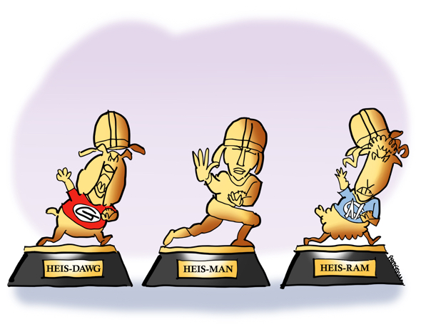 2016 Chick-fil-A college football kickoff game quiz Heisman Trophy dawg ram University Georgia 2 winners University North Carolina only runner-up