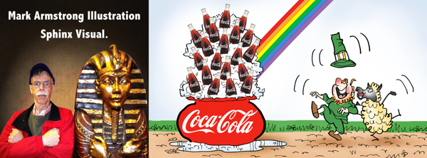 how I work page header image Mark Armstrong Illustration sphinx visual plus leprechaun sheep St. Patrick's Day Coca-Cola at end of rainbow