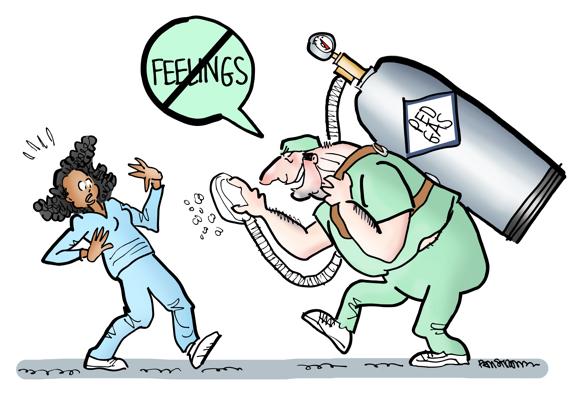 anesthesiologist with tank hostile to med student choosing pediatrics mock for too many feelings overly sensitive