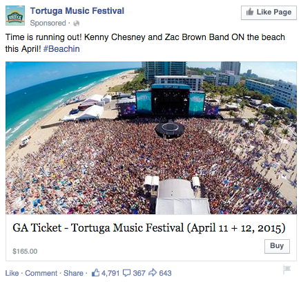 Tortuga Music Festival Facebook ad beach concert Zac Brown Kenny Chesney