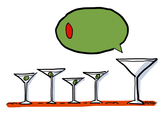 row of talking martinis word balloon is giant olive