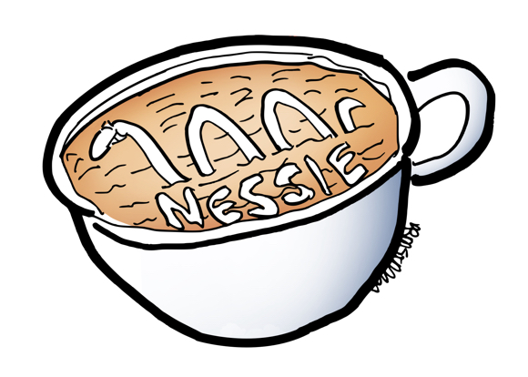 milk coffee latte design Nessie Loch Ness Monster personal handmade artisan labor human touch for branding