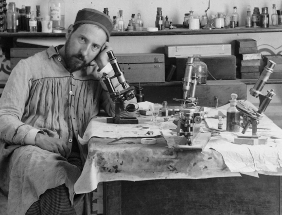 self portrait taken by Spanish neuroscience pioneer Santiago Ramon y Cajal his mid-thirties in lab circa 1885