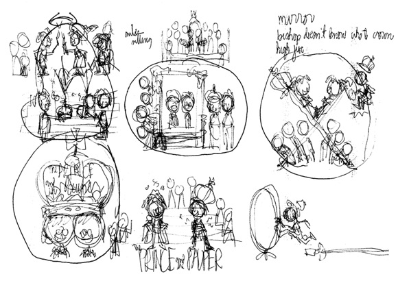 thumbnail sketches for Prince Pauper illustration for Children's Stage Adventures