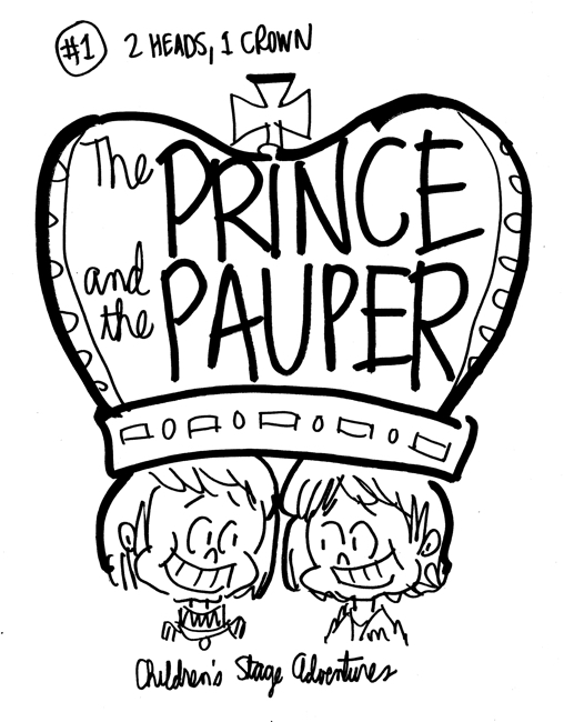 rough sketch Prince Pauper illustration two lookalike boys sharing a single large crown