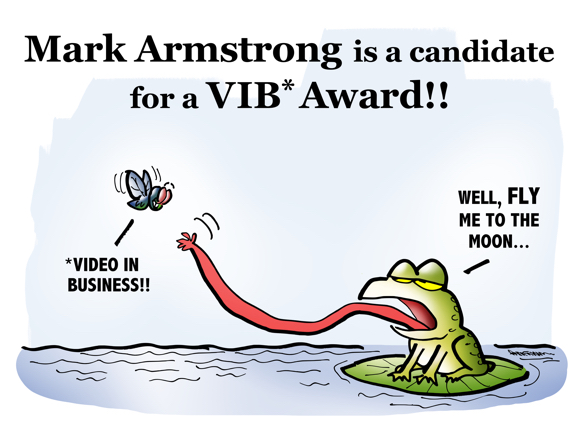 frog on lily pad reaching out with tongue to grab fly Mark Armstrong is candidate for Video In Business award