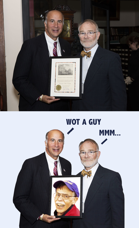 Before & After old royalty-free archive photo manipulated edited substituted face in place of framed certificate