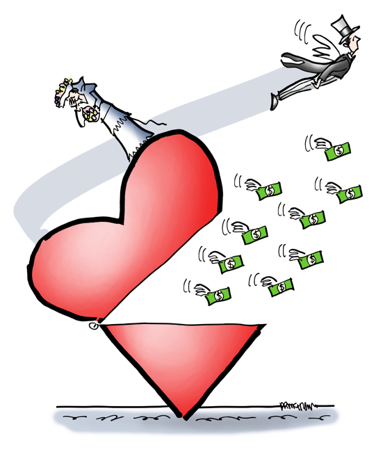 bride standing on heart left at altar fiancé in top hat flying off with his money won't help bride pay off student debt